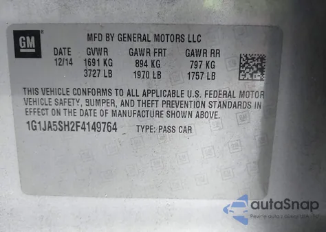 2015 Chevrolet Sonic Ls Auto from USA, damaged, VIN 1G1JA5SH2F4149764